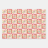Klein rood bloem quiltblok inpakpapier vel (Voorkant 2)