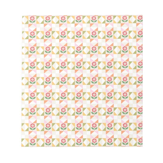 Klein rood bloem quiltblok notitieblok (Voorkant)