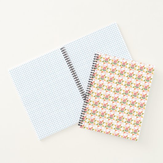 Klein rood bloem quiltblok notitieboek (Binnen)