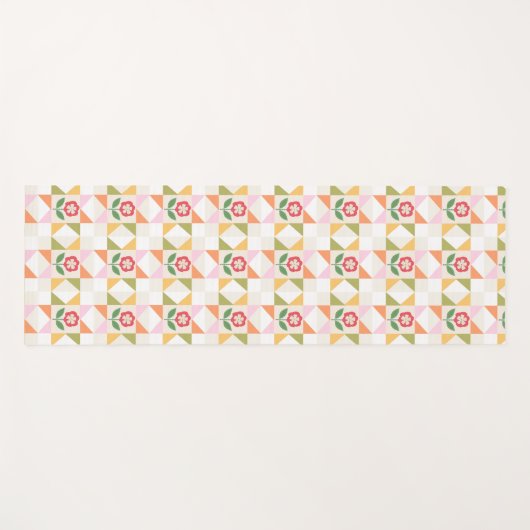 Klein rood bloem quiltblok yogamat (Voorkant (horizontaal))