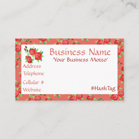  klein rood en koraalbloemig Visitekaartje Kortingskaartje (Voorkant)