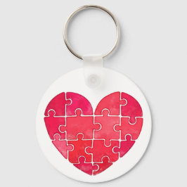 Klein rood hartje legpuzzel waterverf sleutelhanger