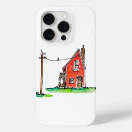 Klein rood huis met elektriciteitsleiding iPhone 15 pro case