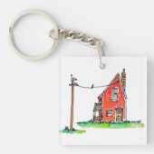 Klein rood huis met elektriciteitsleiding sleutelhanger (Voorkant)