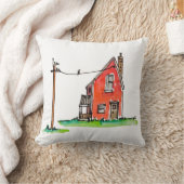 Klein rood huis met hoogspanningslijn kussen (Deken)
