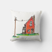 Klein rood huis met hoogspanningslijn kussen (Voorkant)