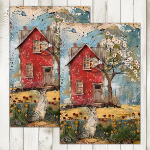 KLEIN ROOD LANDHUIS GEMENGDE MEDIA DECOUPAGE TISSUEPAPIER