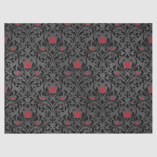 Klein rood rozen en zwart Damask-ontkoppelingspagi Tissuepapier (Voorkant)