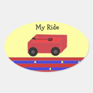 Klein rood wagentje ovale sticker