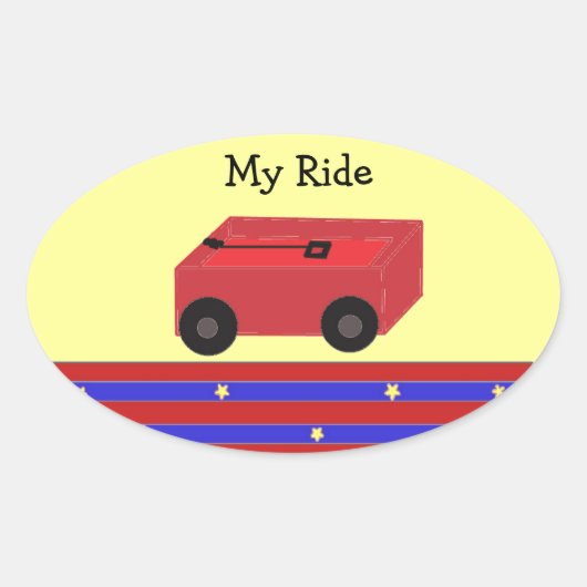 Klein rood wagentje ovale sticker (Voorkant)