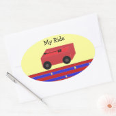 Klein rood wagentje ovale sticker (Envelop)