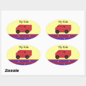 Klein rood wagentje ovale sticker (Vel)
