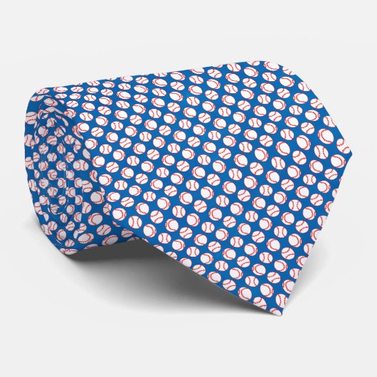 Klein rood wit Baseball Patroon op blauw nieuws Stropdas (Opgerold)