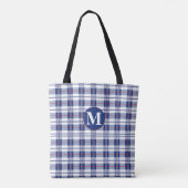 Klein, Rood, Wit & Blauw Monogram Plaid Tote Bag (Achterkant)