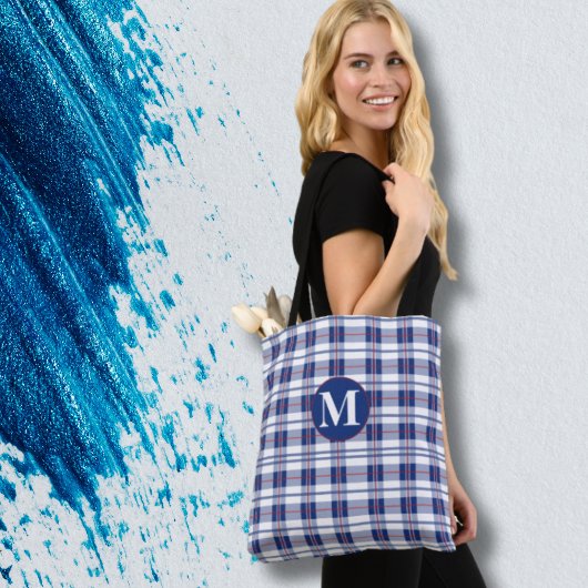 Klein, Rood, Wit & Blauw Monogram Plaid Tote Bag
