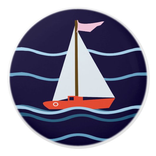 Klein rood zeilbootje keramische knop (Voorkant)