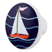 Klein rood zeilbootje keramische knop (Rechts)