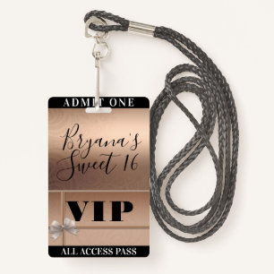Klein Roos Gold & Bow Sweet 16 Party VIP Pass Badge