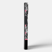 Klein roze en grijs Roos Patroon op zwarte cirkels Case-Mate iPhone Case (Achterkant / Rechts)