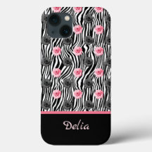 Klein roze en grijs Roos Patroon op zwarte cirkels