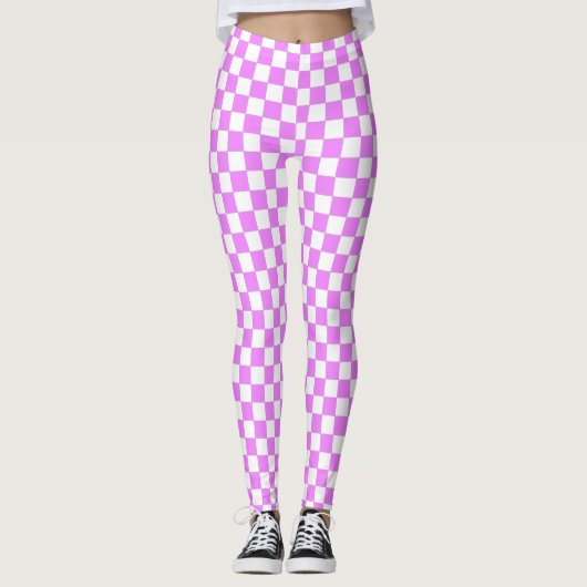 Klein roze wit geruit patroon leggings (Voorkant)