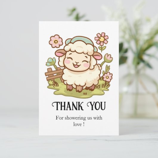 Klein Schaap Baby shower Bedankkaart (Staand voorkant)