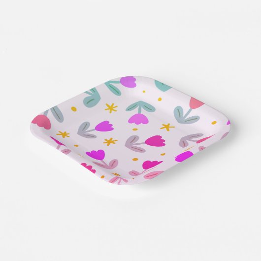 Klein Schattige bloemenpatroon Papieren Bordje (Gebogen)