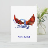 Klein, schitterend blauw draak met vuurvleugels kaart (Staand voorkant)