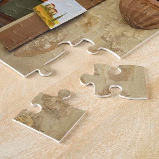 Klein shope met kunstwerk voor verkoop op stoep legpuzzel (Zijkant)