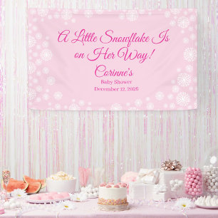 Klein sneeuwvlokje roze meisje baby shower spandoek