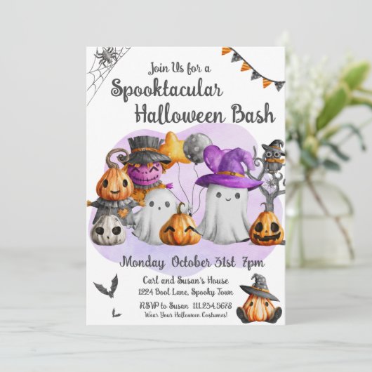 Klein spook Halloween-feestje Kaart (Staand voorkant)