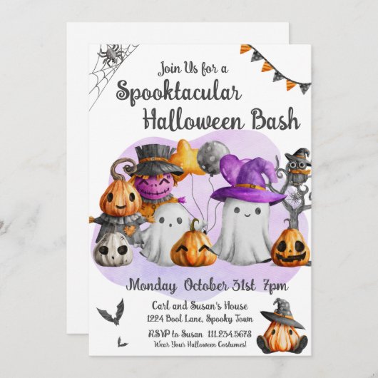 Klein spook Halloween-feestje Kaart (Voorkant / Achterkant)