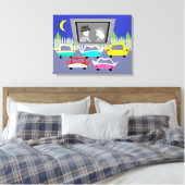 Klein stadje drive-in film uitgerekt canvas Print (Insitu (Slaapkamer))