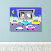 Klein stadje drive-in film uitgerekt canvas Print (Insitu (Houten vloer))