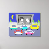 Klein stadje drive-in film uitgerekt canvas Print (Voorkant)