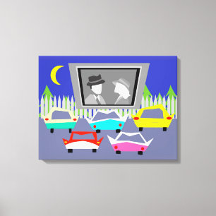 Klein stadje drive-in film uitgerekt canvas Print