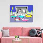 Klein stadje drive-in film uitgerekt canvas Print (Insitu (Woonkamer))