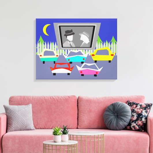 Klein stadje drive-in film uitgerekt canvas Print (Insitu (Woonkamer))