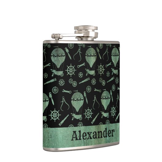 Klein Steampunk Verdigris ballonnen Thema Aangepas Heupfles (Rechts)