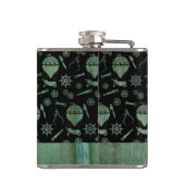 Klein Steampunk Verdigris ballonnen Thema Aangepas Heupfles (Achterkant)