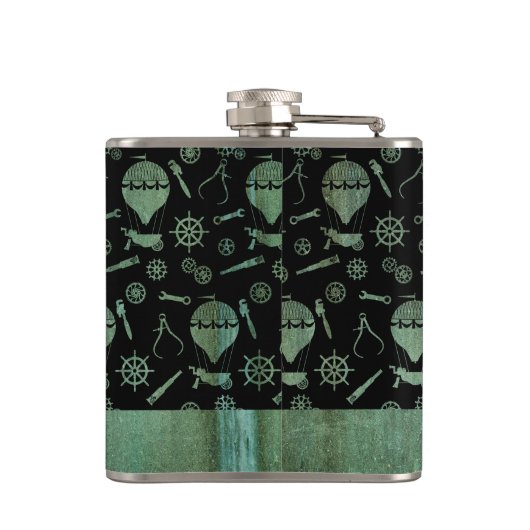 Klein Steampunk Verdigris ballonnen Thema Aangepas Heupfles (Achterkant)