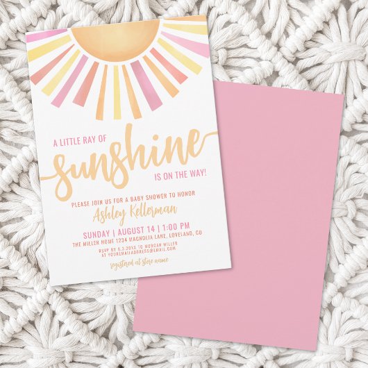 Klein Straaltje Zonneschijn Roze Babyshower Kaart