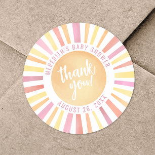 Klein Straaltje Zonneschijn Roze Zon Baby Shower Ronde Sticker