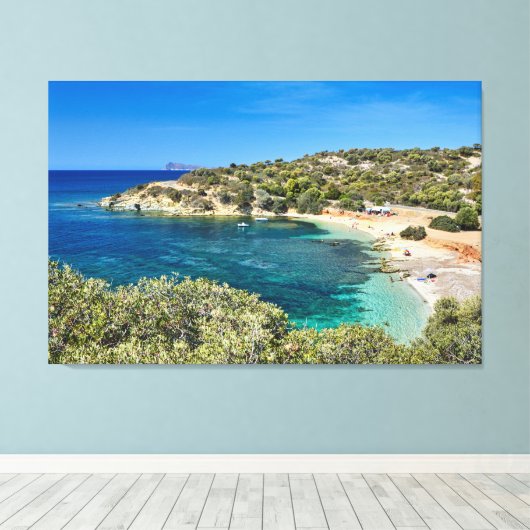 Klein strand in Sardinië met turquoise water Canvas Afdruk (Insitu (Houten vloer))