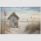 Klein stro bedekt strand huis decoupage papier (Voorkant)