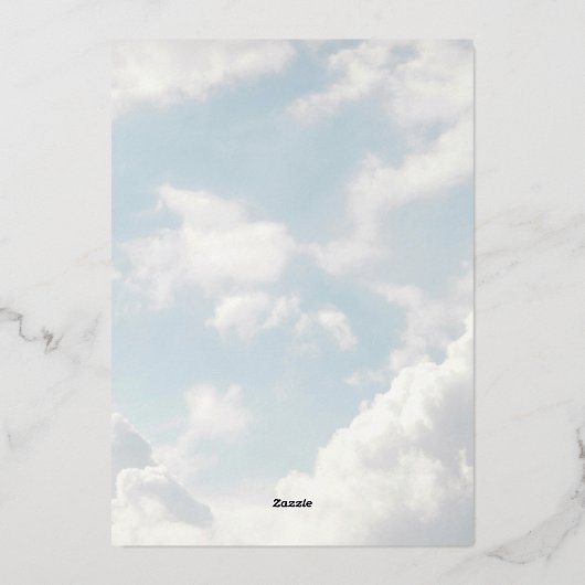 Klein stukje hemel Hemelblauwe wolken Babyfeestje Folie Uitnodiging (Achterkant)