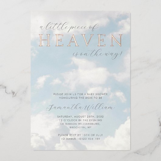 Klein stukje van de hemel Baby shower dromerig Folie Uitnodiging (Voorkant)
