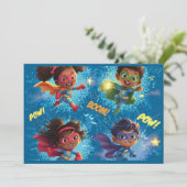 Klein Superhelden Feestje Kaart (Staand voorkant)