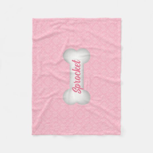 KLEIN Sweet in Roze Damask Dog Bone Fleece Deken (Voorkant)