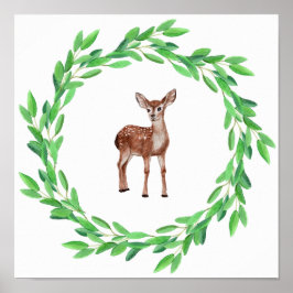 Klein tiny Baby Deer Fawn Wreater of Leaves Poster